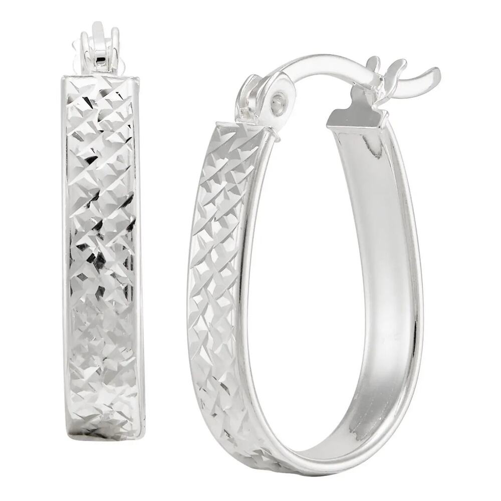 NWT Silpada Textured Cross‑Hatch Sterling Silver Oval Hoop Earrings .5 Inch